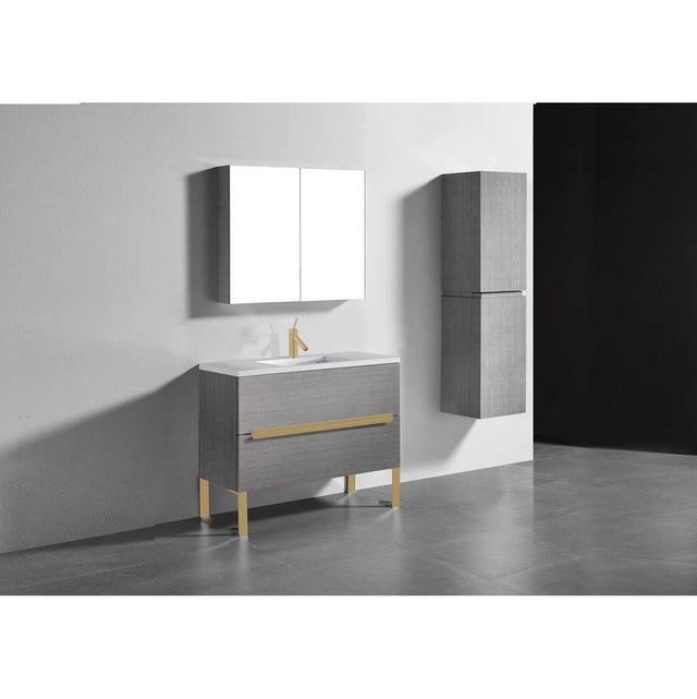 Madeli - Madeli Soho 42'' Free standing Vanity Cabinet in Ash Grey/HW: Satin Brass(SB) - Ash Gray With Satin Brass