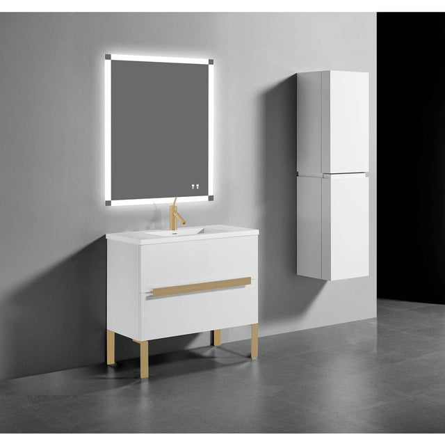 Madeli - Madeli Soho 42'' Free standing Vanity Cabinet in White/HW: Satin Brass(SB) - White With Satin Brass