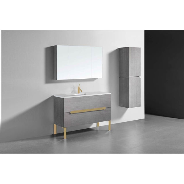 Madeli - Madeli Soho 48C'' Free standing Vanity Cabinet in Ash Grey/HW: Satin Brass(SB) - Ash Gray With Satin Brass