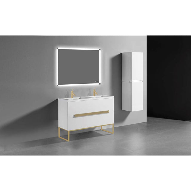 Madeli - Madeli Soho 48D'' Free standing Vanity Cabinet in White/HW: Satin Brass(SB) - White With Satin Brass