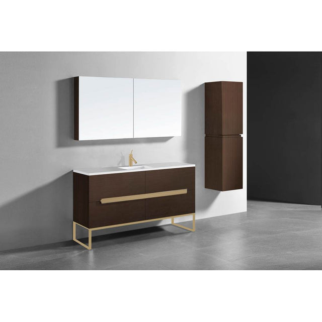 Madeli - Madeli Soho 60C'' Free standing Vanity Cabinet in Walnut/HW: Satin Brass(SB) - Walnut With Satin Brass