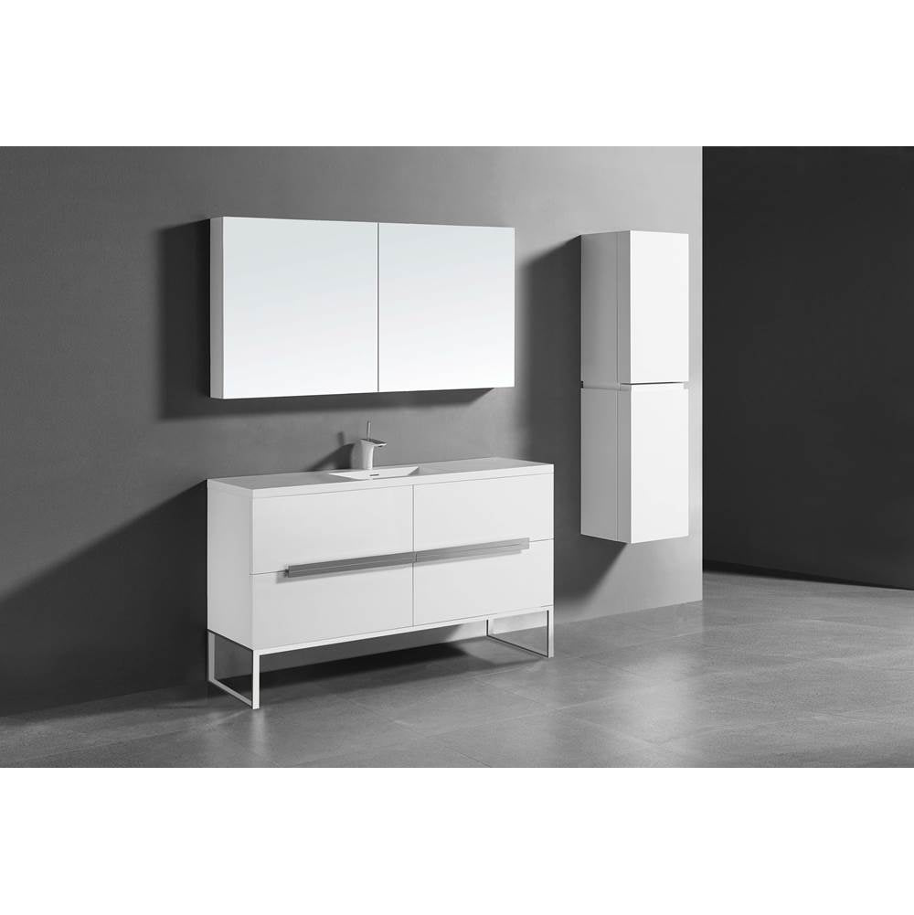 Madeli - Madeli Soho 60C'' Free standing Vanity Cabinet in White/HW: Polished Nickel(PN) - White With Polished Nickel