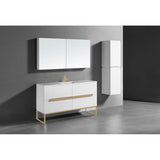 Madeli - Madeli Soho 60C'' Free standing Vanity Cabinet in White/HW: Satin Brass(SB) - White With Satin Brass