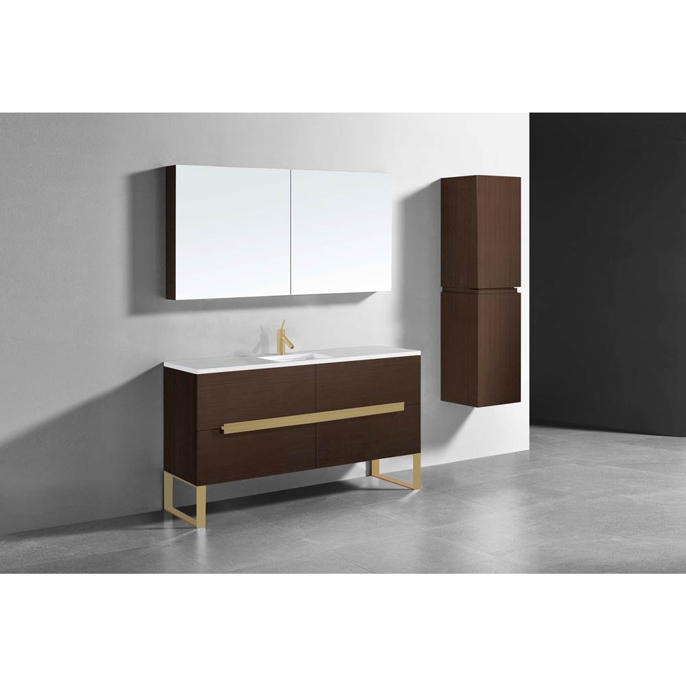 Madeli - Madeli Soho 60C'' Free standing Vanity Cabinet in Walnut/HW: Satin Brass(SB) - Walnut With Satin Brass