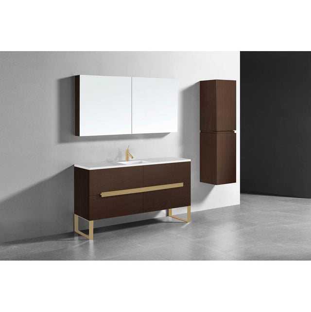 Madeli - Madeli Soho 60C'' Free standing Vanity Cabinet in Walnut/HW: Satin Brass(SB) - Walnut With Satin Brass