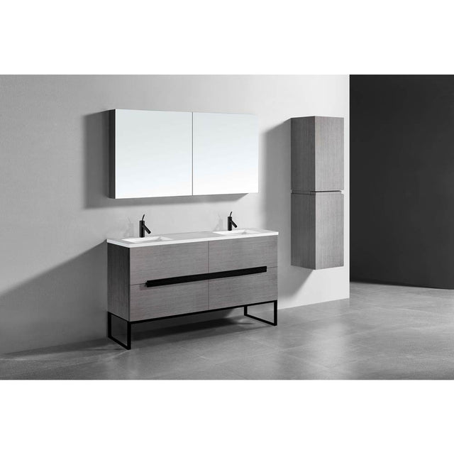 Madeli - Madeli Soho 60D'' Free standing Vanity Cabinet in Ash Grey/HW: Matte Black(MB) - Ash Gray With Matte Black