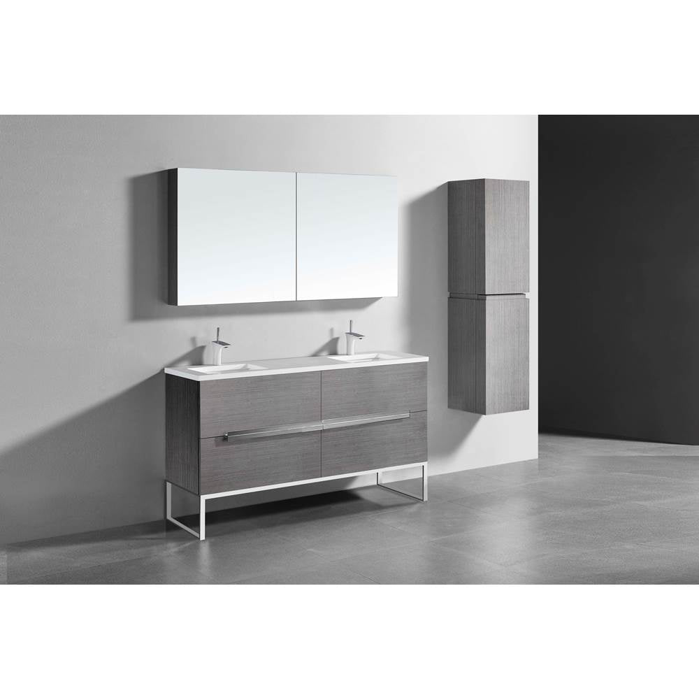 Madeli - Madeli Soho 60D'' Free standing Vanity Cabinet in Ash Grey/HW: Polished Chrome(PC) - Ash Gray With Polished Chrome