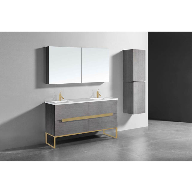 Madeli - Madeli Soho 60D'' Free standing Vanity Cabinet in Ash Grey/HW: Satin Brass(SB) - Ash Gray With Satin Brass