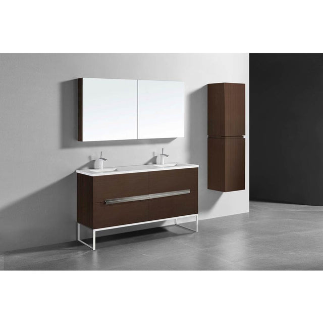 Madeli - Madeli Soho 60D'' Free standing Vanity Cabinet in Walnut/HW: Brushed Nickel(BN) - Walnut With Brushed Nickel