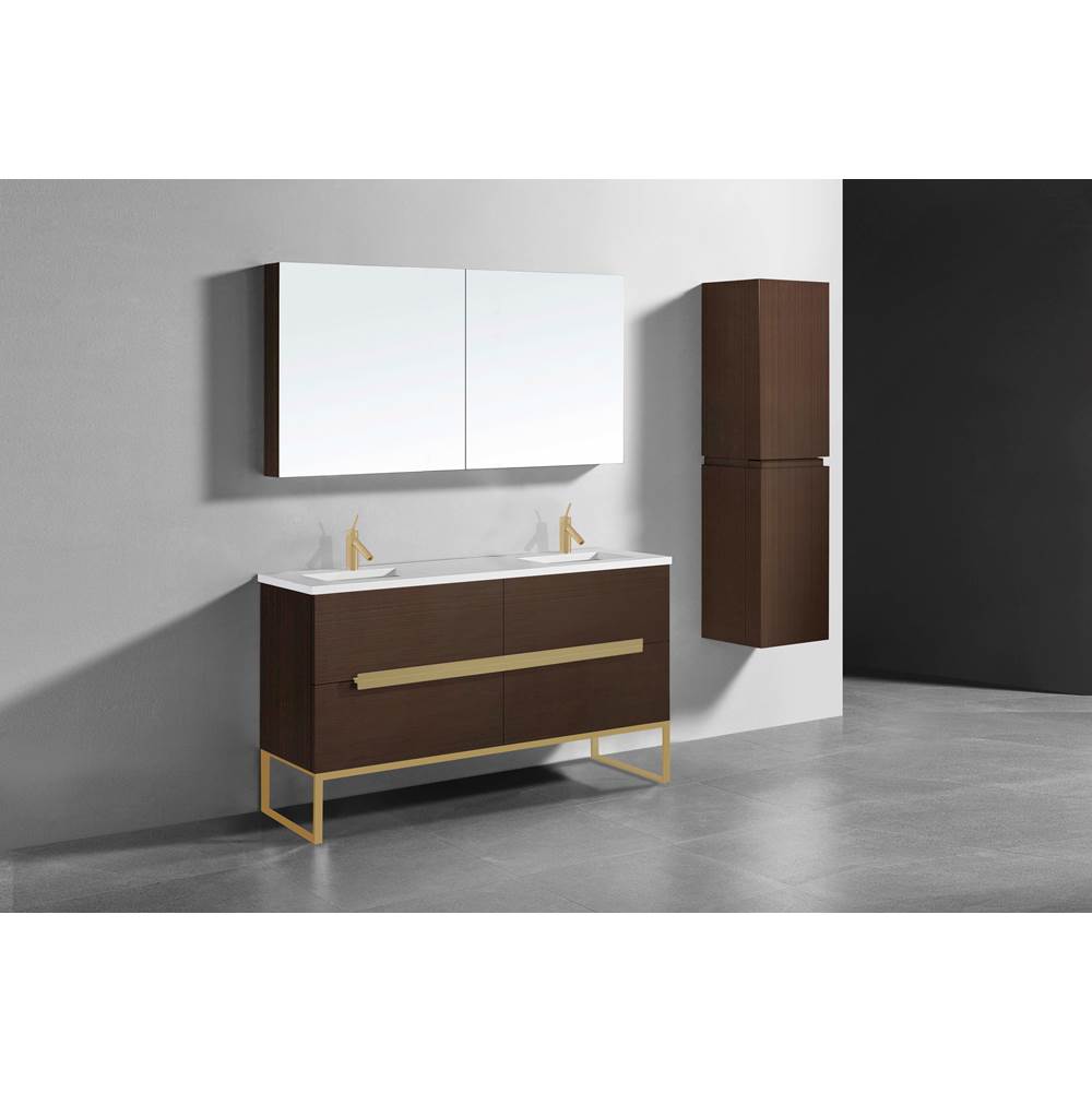 Madeli - Madeli Soho 60D'' Free standing Vanity Cabinet in Walnut/HW: Satin Brass(SB) - Walnut With Satin Brass