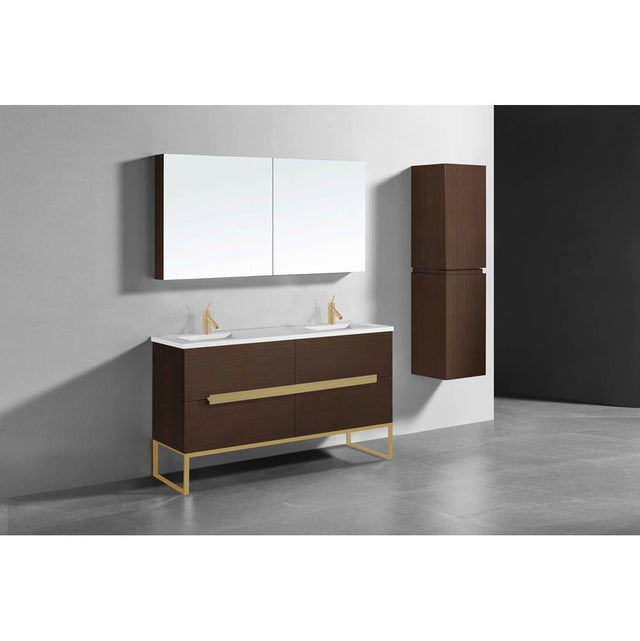 Madeli - Madeli Soho 60D'' Free standing Vanity Cabinet in Walnut/HW: Satin Brass(SB) - Walnut With Satin Brass
