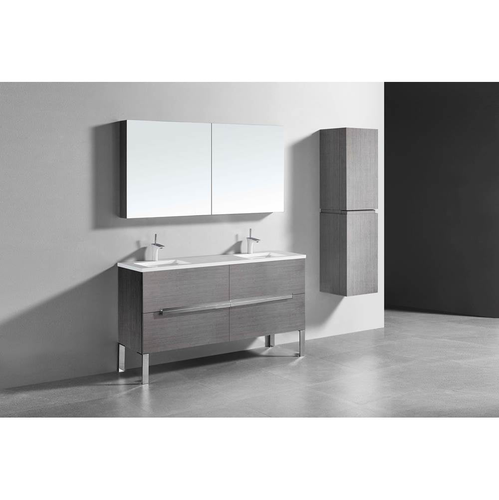 Madeli - Madeli Soho 60D'' Free standing Vanity Cabinet in Ash Grey/HW: Brushed Nickel(BN) - Ash Gray With Brushed Nickel