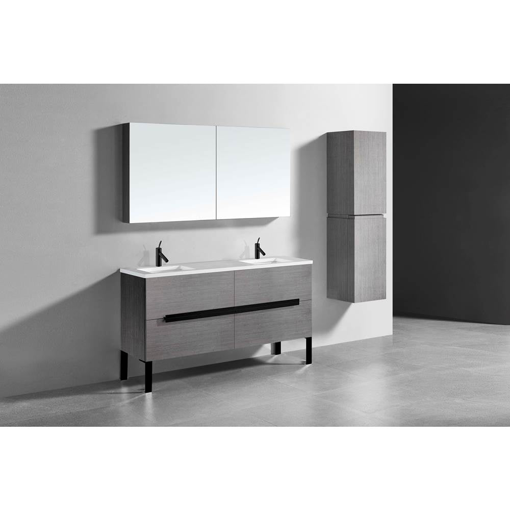 Madeli - Madeli Soho 60D'' Free standing Vanity Cabinet in Ash Grey/HW: Matte Black(MB) - Ash Gray With Matte Black
