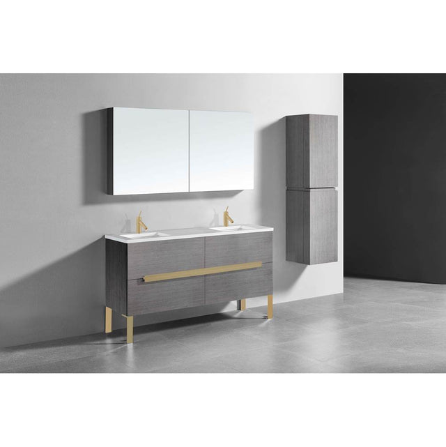 Madeli - Madeli Soho 60D'' Free standing Vanity Cabinet in Ash Grey/HW: Satin Brass(SB) - Ash Gray With Satin Brass