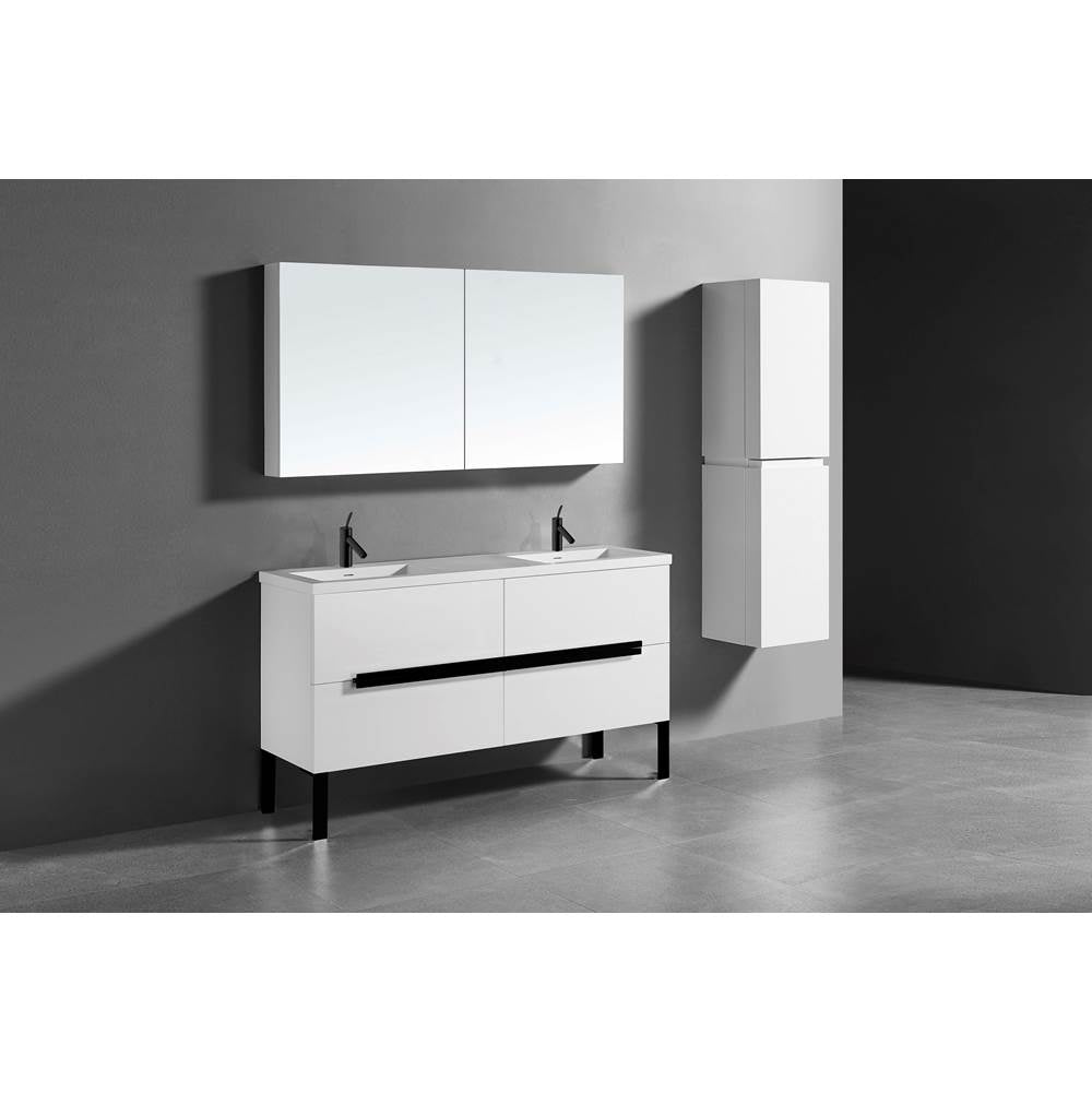 Madeli - Madeli Soho 60D'' Free standing Vanity Cabinet in White/HW: Matte Black(MB) - White With Matte Black