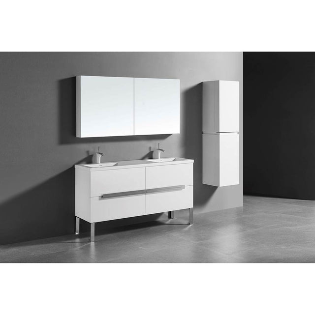 Madeli - Madeli Soho 60D'' Free standing Vanity Cabinet in White/HW: Polished Chrome(PC) - White With Polished Chrome