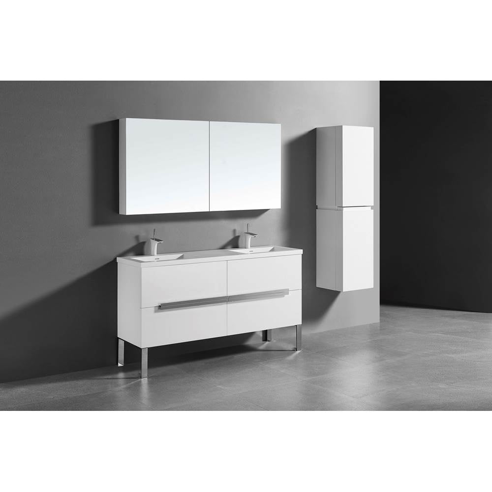 Madeli - Madeli Soho 60D'' Free standing Vanity Cabinet in White/HW: Polished Nickel(PN) - White With Polished Nickel