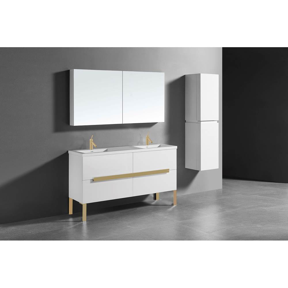 Madeli - Madeli Soho 60D'' Free standing Vanity Cabinet in White/HW: Satin Brass(SB) - White With Satin Brass