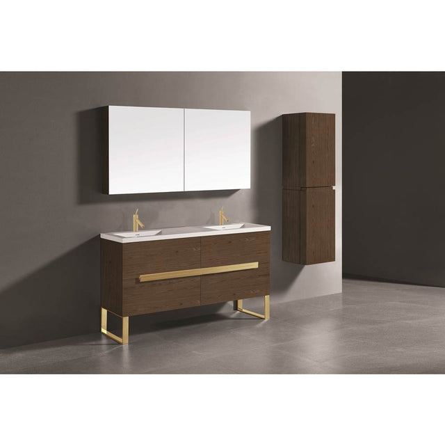 Madeli - Madeli Soho 60D'' Free standing Vanity Cabinet in Brandy/HW: Brushed Nickel(BN) - Brandy With Brushed Nickel