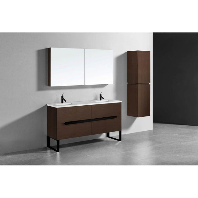 Madeli - Madeli Soho 60D'' Free standing Vanity Cabinet in Walnut/HW: Matte Black(MB) - Walnut With Matte Black