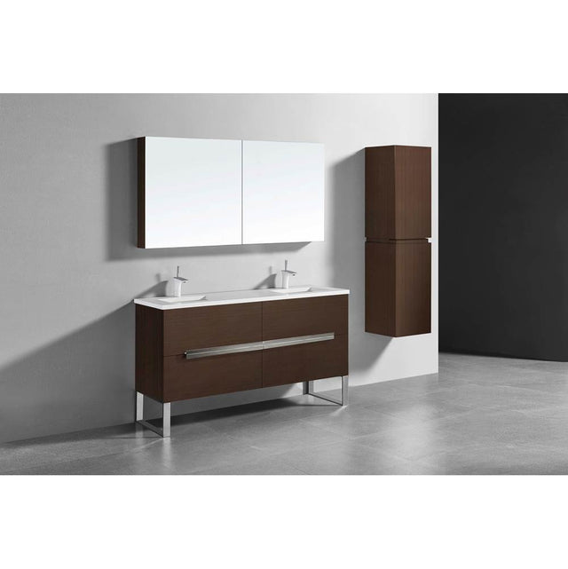 Madeli - Madeli Soho 60D'' Free standing Vanity Cabinet in Walnut/HW: Polished Chrome(PC) - Walnut With Polished Chrome
