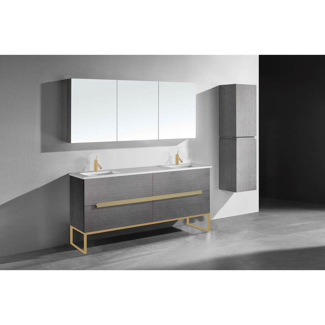 Madeli - Madeli Soho 72'' Free standing Vanity Cabinet in Ash Grey/HW: Satin Brass(SB) - Ash Gray With Satin Brass