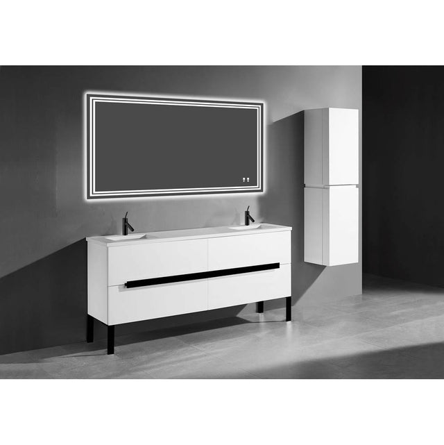Madeli - Madeli Soho 72'' Free standing Vanity Cabinet in White/HW: Matte Black(MB) - White With Matte Black