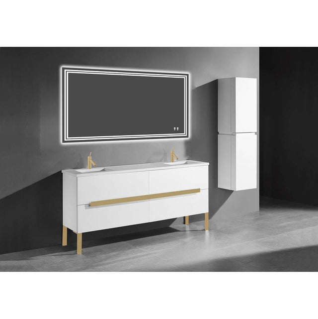 Madeli - Madeli Soho 72'' Free standing Vanity Cabinet in White/HW: Satin Brass(SB) - White With Satin Brass