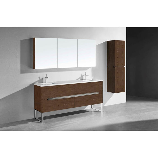 Madeli - Madeli Soho 72'' Free standing Vanity Cabinet in Brandy/HW: Brushed Nickel(BN) - Brandy With Brushed Nickel
