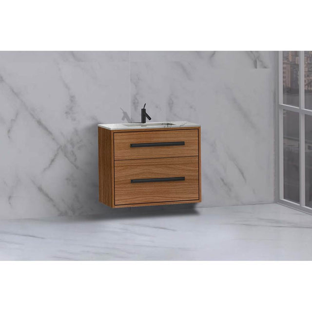Madeli - Madeli Apogee 30'' Wall hung Vanity Cabinet in Natural Walnut/HW: Polished Nickel(PN) - Natural Walnut With Polished Nickel