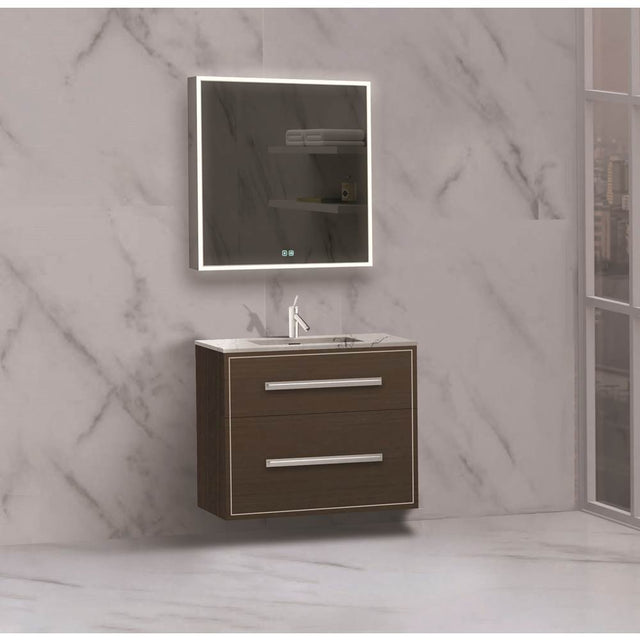 Madeli - Madeli Apogee 30'' Wall hung Vanity Cabinet in Walnut/HW: Satin Brass(SB) - Walnut With Satin Brass