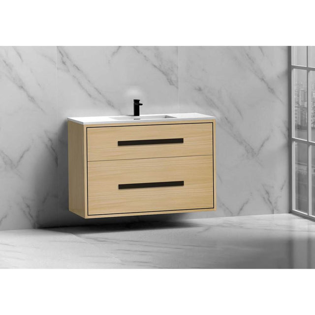 Madeli - Madeli Apogee 36'' Wall hung  Vanity Cabinet in Natural Oak/HW: Brushed Nickel(BN) - Natural Oak With Brushed Nickel