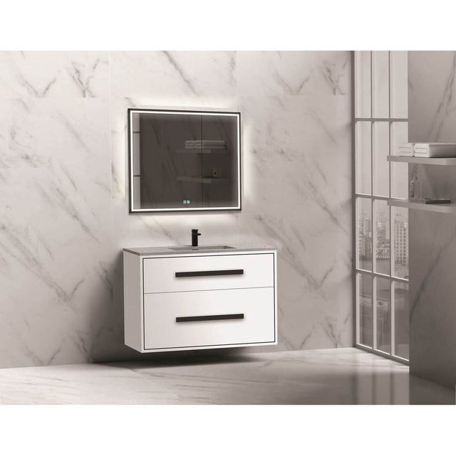 Madeli - Madeli Apogee 36'' Wall hung Vanity Cabinet in White/HW: Satin Brass(SB) - White With Satin Brass