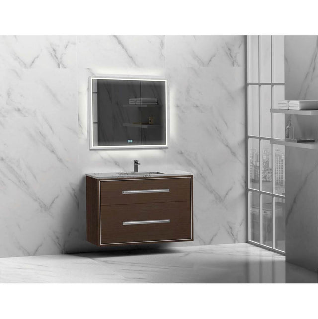 Madeli - Madeli Apogee 42'' Wall hung Vanity Cabinet in Walnut/HW: Polished Chrome(PC) - Walnut With Polished Chrome