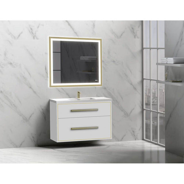Madeli - Madeli Apogee 42'' Wall hung Vanity Cabinet in White/HW: Polished Nickel(PN) - White With Polished Nickel