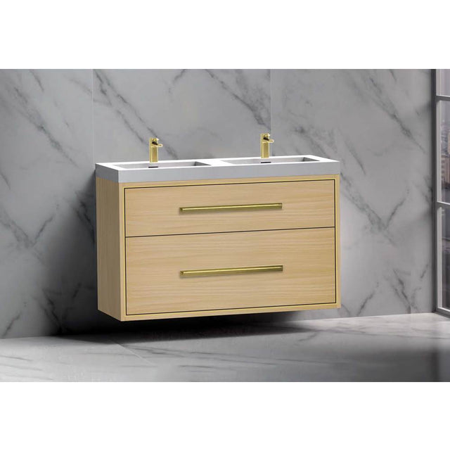 Madeli - Madeli Apogee 48D'' Wall hung Vanity Cabinet in Natural Oak/HW: Polished Chrome(PC) - Natural Oak With Polished Chrome