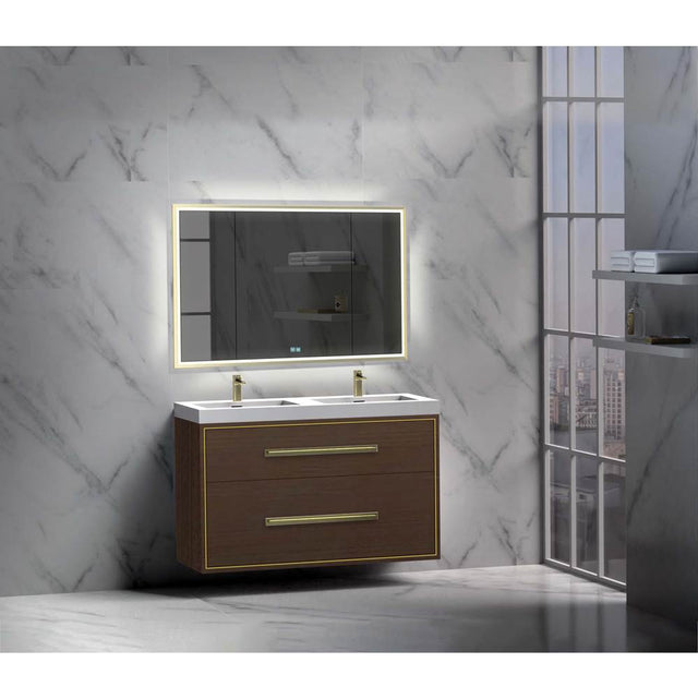 Madeli - Madeli Apogee 48D'' Wall hung Vanity Cabinet in Walnut/HW: Polished Nickel(PN) - Walnut With Polished Nickel