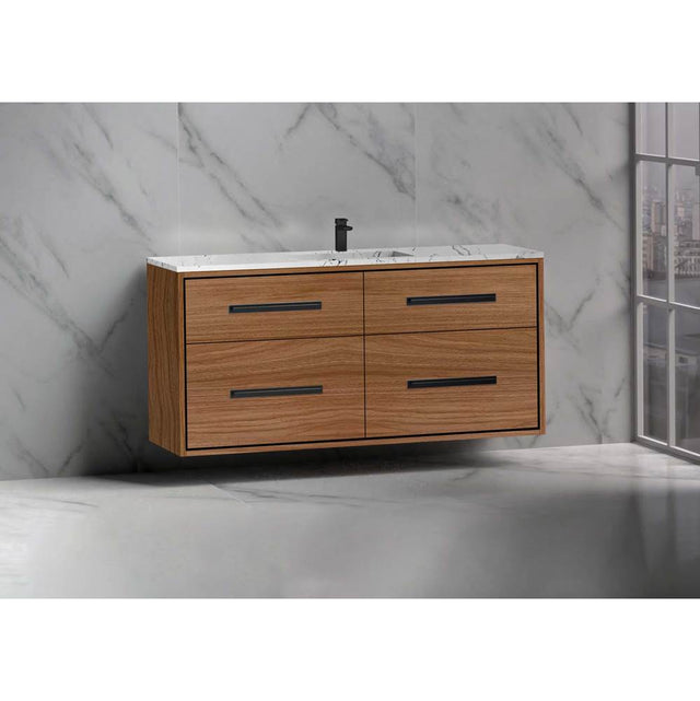 Madeli - Madeli Apogee 60C'' Wall hung Vanity Cabinet in Natural Walnut/HW: Polished Chrome(PC) - Natural Walnut With Polished Chrome