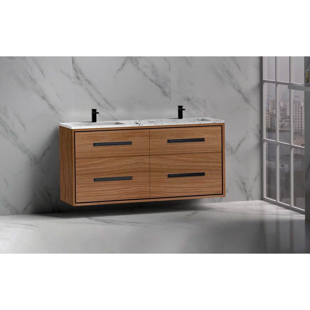 Madeli - Madeli Apogee 60D'' Wall hung Vanity Cabinet in Natural Walnut/HW: Polished Nickel(PN) - Natural Walnut With Polished Nickel