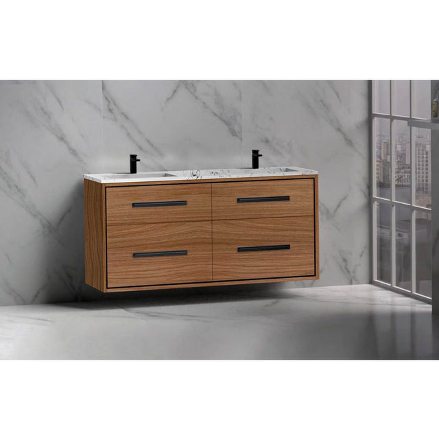Madeli - Madeli Apogee 60D'' Wall hung Vanity Cabinet in Natural Walnut/HW: Satin Brass(SB) - Natural Walnut With Satin Brass