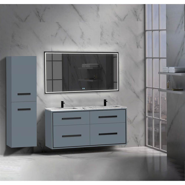 Madeli - Madeli Apogee 60D'' Wall hung Vanity Cabinet in Studio Grey/HW: Satin Brass(SB) - Studio Gray With Satin Brass