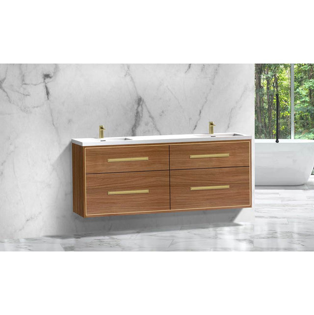 Madeli - Madeli Apogee 72'' Wall hung Vanity Cabinet in Natural Walnut/HW: Polished Nickel(PN) - Natural Walnut With Polished Nickel