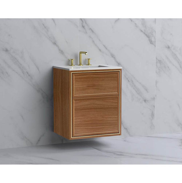 Madeli - Madeli Edge 24'' Wall hung Vanity Cabinet in Natural Walnut/HW: No Handles - Inlay Polished Nickel(PN) - Natural Walnut With Polished Nickel