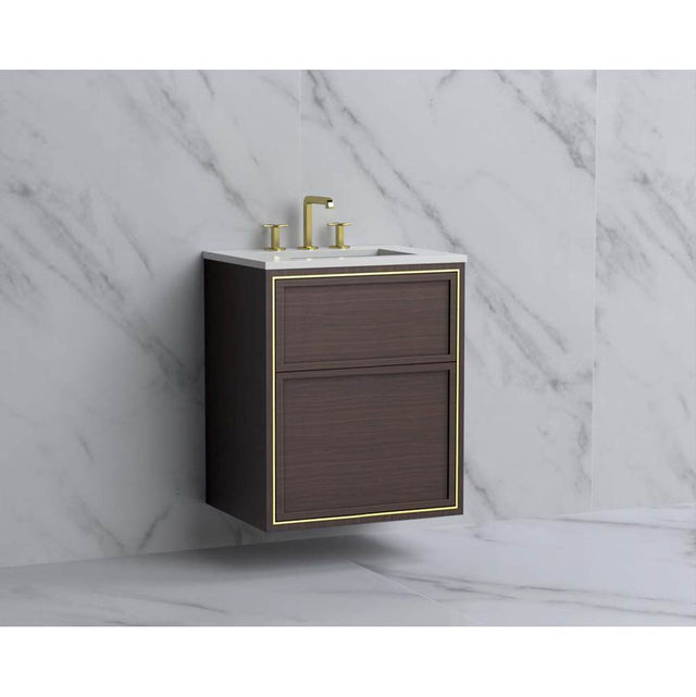 Madeli - Madeli Edge 24'' Wall hung Vanity Cabinet in Walnut/HW: No Handles - Inlay  Polished Chrome(PC) - Walnut With Polished Chrome