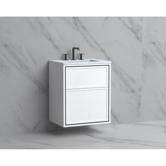 Madeli - Madeli Edge 24'' Wall hung Vanity Cabinet in White/HW: No Handles - Inlay  Polished Chrome(PC) - White With Polished Chrome