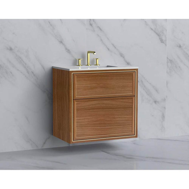 Madeli - Madeli Edge 30'' Wall hung Vanity Cabinet in Natural Walnut/HW: No Handles - Inlay  Matte Black(MB) - Natural Walnut With Matte Black