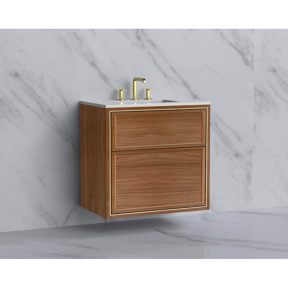 Madeli - Madeli Edge 30'' Wall hung  Vanity Cabinet in Natural Walnut/HW: No Handles - Inlay  Polished Chrome(PC) - Natural Walnut With Polished Chrome