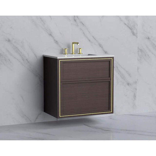 Madeli - Madeli Edge 30'' Wall hung Vanity Cabinet in Walnut/HW: No Handles - Inlay  Brushed Nickel(BN) - Walnut With Brushed Nickel