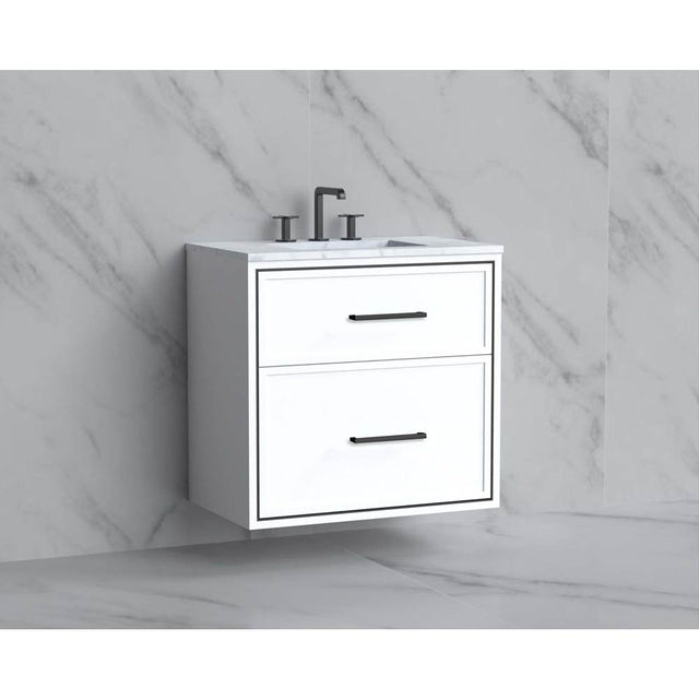 Madeli - Madeli Edge 30'' Wall hung Vanity Cabinet in White/HW: Handles Satin Brass(SB) - White With Satin Brass