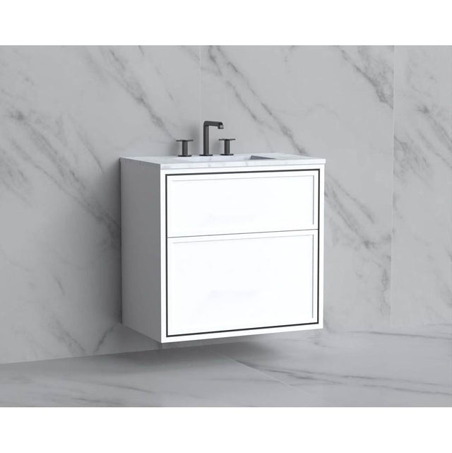 Madeli - Madeli Edge 30'' Wall hung Vanity Cabinet in White/HW: No Handles - Inlay  Satin Brass(SB) - White With Satin Brass